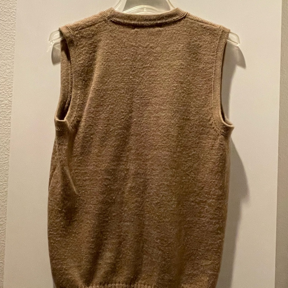 Men’s S: Alpaca Wool Knit Sweater Vest Vintage Mens Camel/Tan V Neck - Picture 2 of 5